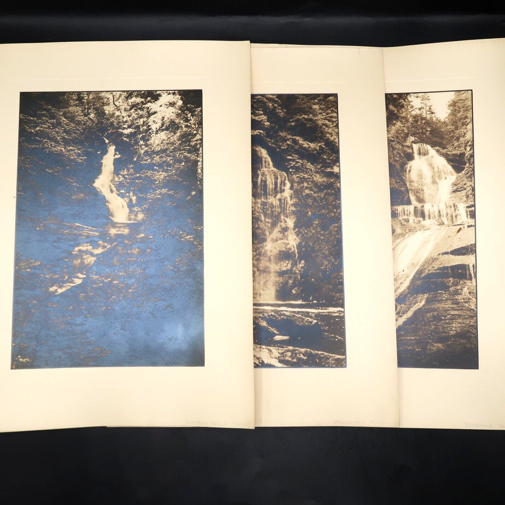 Photograph Set of 3 9x13 Waterfalls Nature Pennsylvania 1920s 1930s Vintage